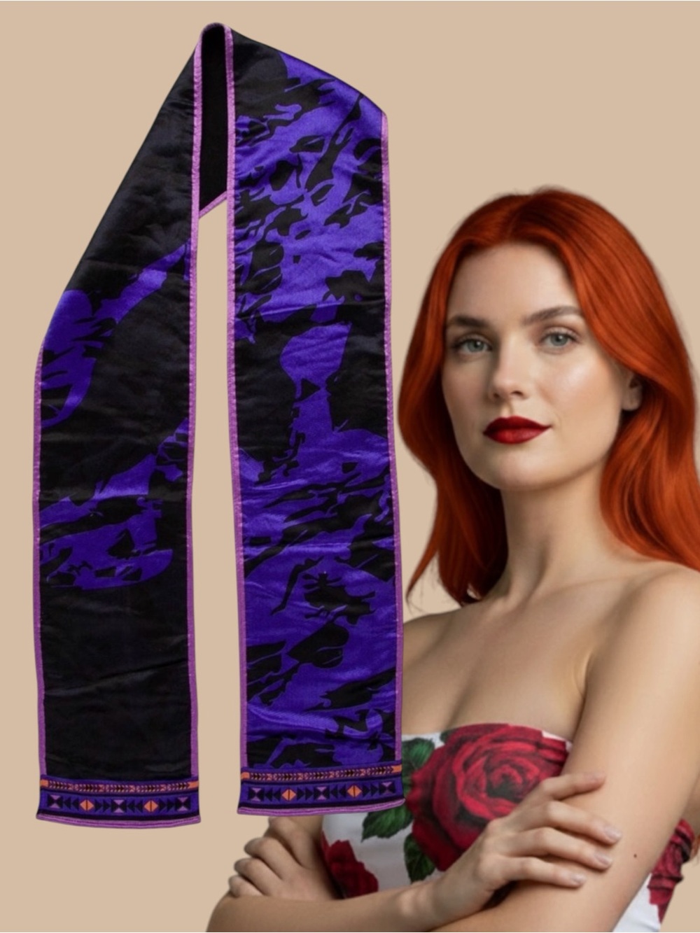 Emilio Pucci Purple and Black Printed Silk Scarf